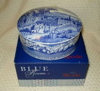 Spode Blue Room Byron Views Large Round Trinket Box With Lid -