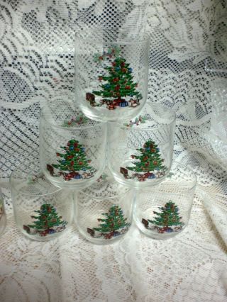 (6) Tienshan Holiday Hostess On The Rocks Glasses Christmas Tree
