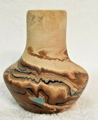 Nemadji Pottery Native Art Small Vase Hand Painted Swirls 3 1/2 " Tall