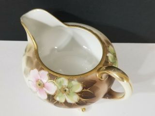 Vtg Antique Fine China Footed Creamer Gold Gilt Floral Painted Design 2