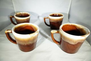 Vintage Mccoy Usa Brown Drip Mirror Glaze Coffee Mugs Cups D Handle - Set Of 4