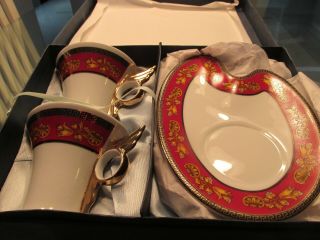 Imperial China Tea Set Made From An Italian Design,  Set For 2.  Gold Trimmed,