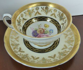 Vintage Royal Grafton Footed Cup & Saucer Set - Gold Bands And Trim - Pattern 1247