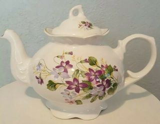 Arthur Wood And Sons Flowered Teapot - Made In England Purple Periwinkle Floral