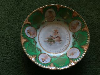 Antique Vintage Victoria Carlsbad 11 " Green Serving Bowl W/ Gold Inlay Austria