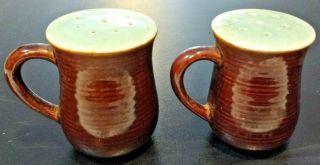 Red Wing Pottery Village Green Salt & Pepper Shakers Green Brown