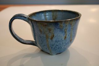Handmade Studio Clay Pottery Coffee Tea Soup Mug Blue/Brown Glaze 2