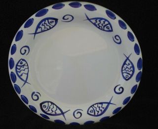 Living Art Pescada Hand Painted Dinner Plate White With Blue Fish