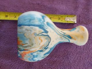Nemadji Pottery Bud Vase Cream Orange And Blue Swirls Usa 6 1/2 " L@@k
