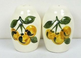 Stangl Ceramic Sculptured Fruit Salt Pepper Shaker Set Yellow Green Tan