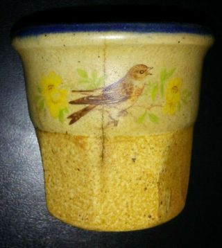 Monroe Salt Maine Stoneware Pottery Votive Candle Holder Brown Bird Crack