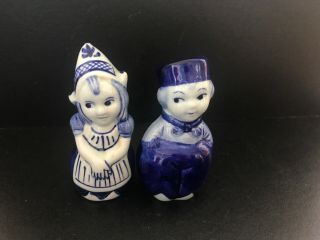 Vintage Delft Blue Holland Dutch Boy And Girl Salt And Pepper Shakers