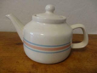 Vintage Mccoy Teapot - Cream/off White W/blue & Pink Stripe Tea Pot