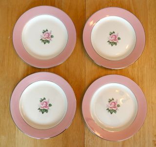 Set Of 4 Vintage Lifetime China Pink Rose Salad Plates 7 1/4 ",  Made In Usa,