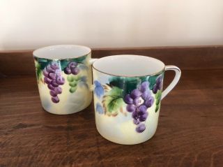 Set Of 2 Vintage Lefton Hand Painted Cups Mugs Grapes & Leaves Sl 3918n Japan