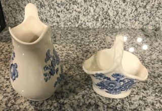 Charlotte Royal Crownford Staffordshire England Blue Flowers Pitcher And Basket