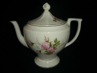 Vintage China Tea Pot 7 " - Pale Pink Roses And Gold Trim - Finial On Top Of Lid.