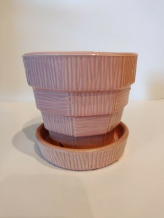 Mccoy Pottery Pink Flower Pot And Saucer - 5.  5 "