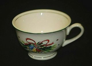 Christmas Eve Porcelain By Salem 2 - 3/8 " Footed Cup Green & Gold Bands Xmas Tree