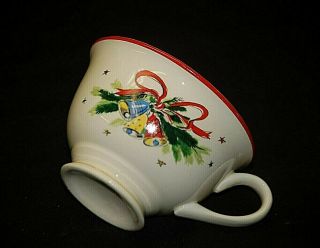 Christmas Eve Porcelain By Salem 2 - 3/8 " Footed Cup Red & Gold Bands Xmas Tree