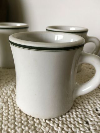Vintage Victor Restaurant Coffee Mugs - Green Stripe - Set Of 4