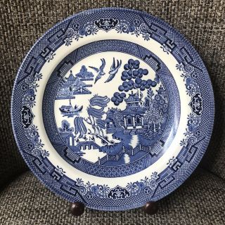 Blue Willow By Churchill Dinner Plate Georgian Shape Made In England 10 1/4 "