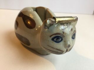 Vintage Takahashi Pottery Cat Tape Dispenser Made In Japan Brown On Gray