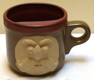Fitz & Floyd Pottery Stoneware Coffee Mug Mustache Saver Brown Rust Tea Coco Euc