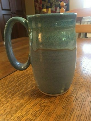 Smoky Mountain Pottery Handmade Mug Blue Drip Glaze 6 " Tall Euc