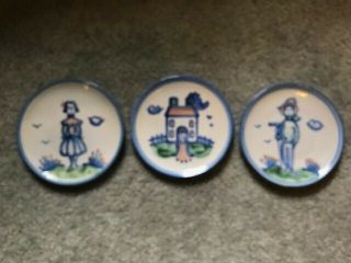 Ma Hadley Pottery.  3 Pc 6.  25 " Farmer,  Wife,  House Plates/saucers/dessert
