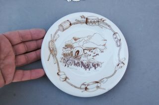 Sterling Vitrified China Restaurant Ware Plate 6 1/4 Cowboy Indian Western Wagon