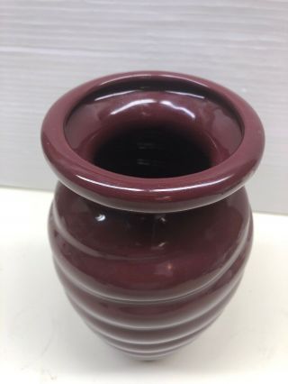 HAEGER Art Pottery Swirled Beehive Vase Burgundy/Maroon USA 2