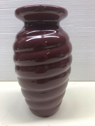 HAEGER Art Pottery Swirled Beehive Vase Burgundy/Maroon USA 3