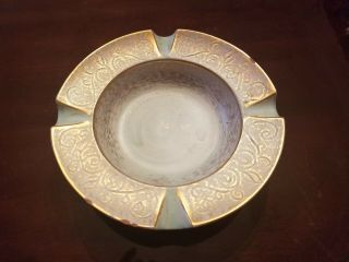 Stangl Pottery Ashtray Antique Gold On Aqua 8.  5 " Diameter