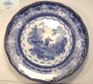Antique Doulton Watteau Transferware Flow Blue Salad Plate Scallop Edge