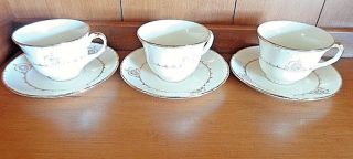 Crooksville China 3 Cups & Saucers 1939 Cream Crown Gold Banding