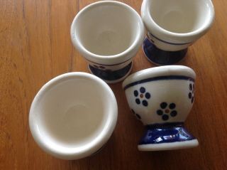 Boleslawiec Polish Pottery Blue Dot Flower Egg Cups - 4