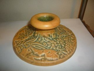 Antique Vintage Weller Marvo Pottery Candle Holder 5 1/2 " D Yellows Greens