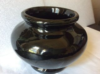 Vintage Art Deco Black Short Vase W/ High Gloss Mirror Glaze