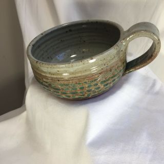 Large Green Brown Studio Pottery Mug Soup Bowl 2
