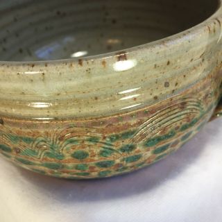 Large Green Brown Studio Pottery Mug Soup Bowl 3