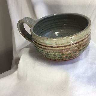Large Green Brown Studio Pottery Mug Soup Bowl 5