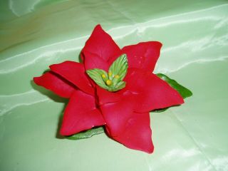 Made In Italy Porcelain " Fabar  Capodimonte " Red Pointsetter Flower