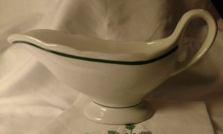 Vintage Shenango China Large Restaurant Ware Gravy Boat With Green Stripes A - 8