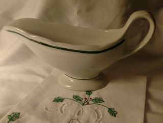 Vintage SHENANGO CHINA Large Restaurant Ware GRAVY BOAT with Green Stripes A - 8 3