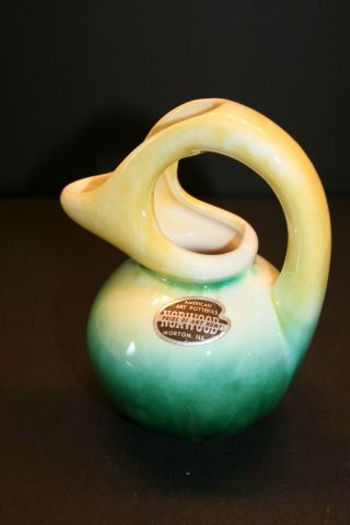 Vintage Norwood American Potteries Green And Yellow Vase 5 1/2 Inches