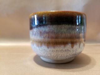 Hand Crafted Studio Pottery Tea Cup Signed In Browns & Blues Drip Glaze R