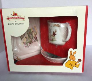Nib Royal Doulton Bunnykins Children’s 3 Pc.  Set (bowl Mug Plate) Peter Rabbit