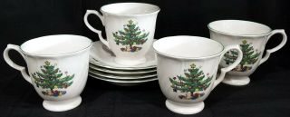 Nikko Happy Holidays Set Of 4 Coffee Tea Cups & Saucers Christmas Holiday Mugs
