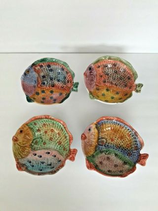 4 7 " Made In Italy Hand Painted Ceramic Art Pottery Fish Shape Soup Ceral Bowls